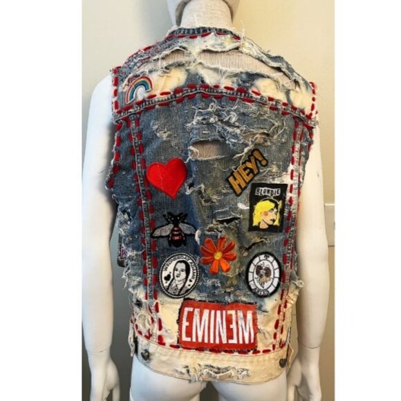 DREAM & DESTROY PUNK ROCK PATCH CUSTOM VINTAGE DENIM VEST - Picture 10 of 16